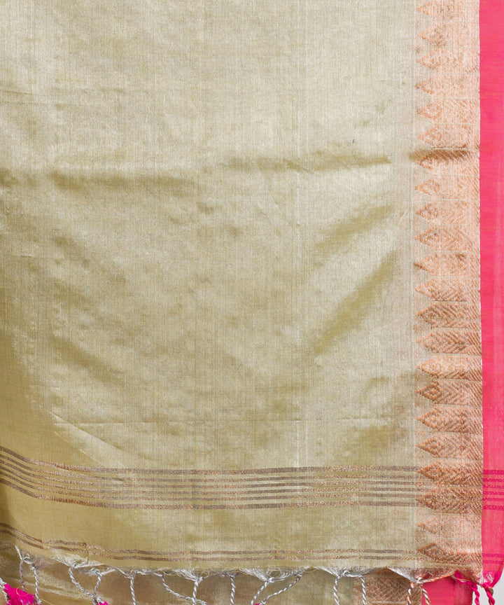 Beige pink handloom cotton tissue with jacquard border bengal saree