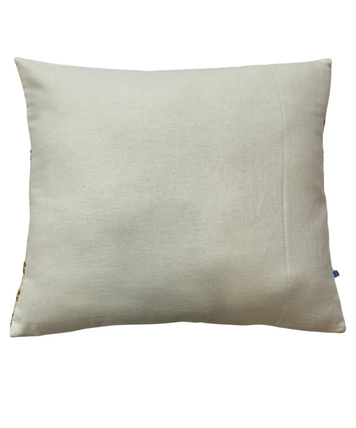 Mustard white hand embroidered slub cotton cushion cover