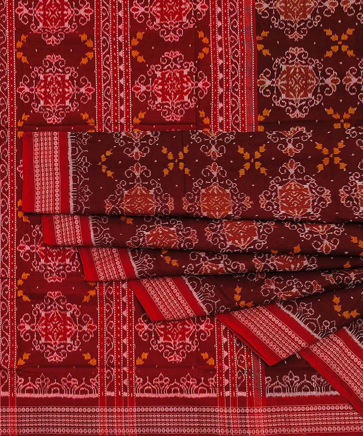 Maroon red handwoven cotton sambalpuri saree