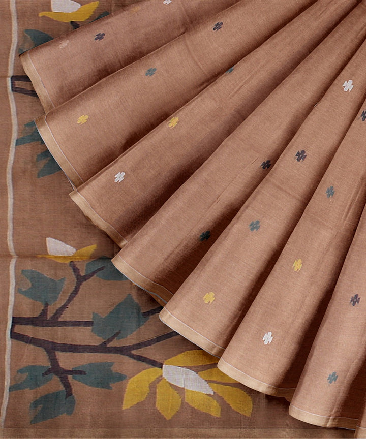 Brown grey handloom cotton bengal saree