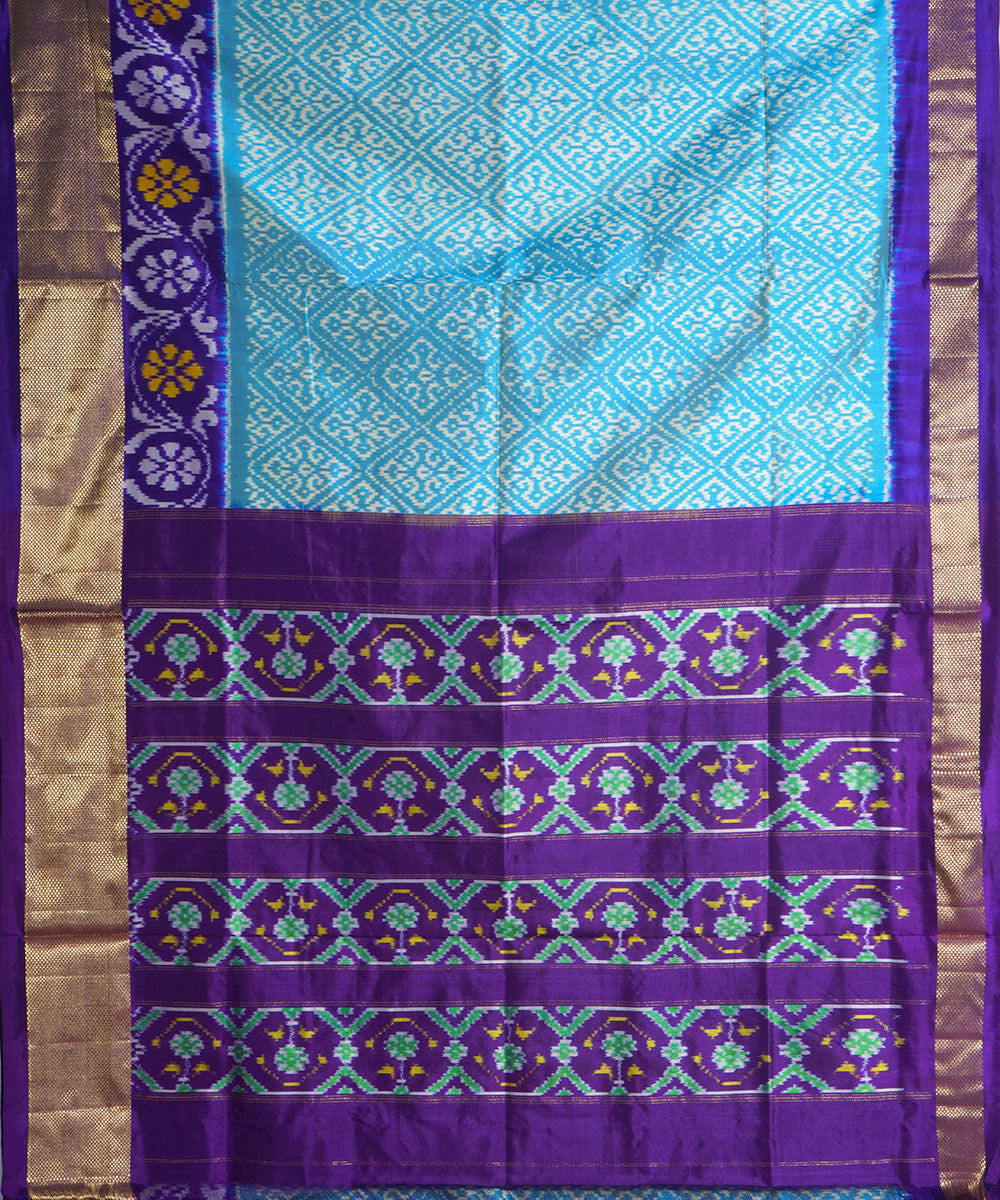 Sky blue blue handwoven pochampally ikat silk saree