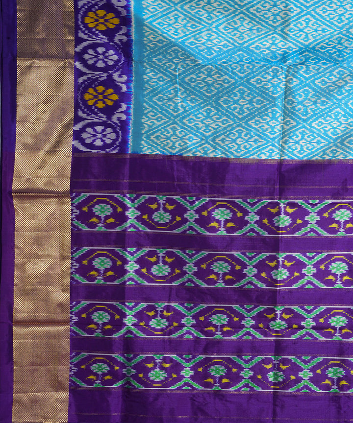 Sky blue blue handwoven pochampally ikat silk saree