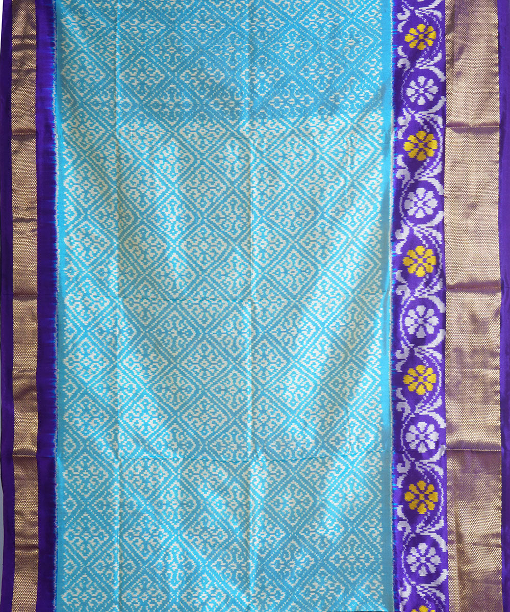 Sky blue blue handwoven pochampally ikat silk saree