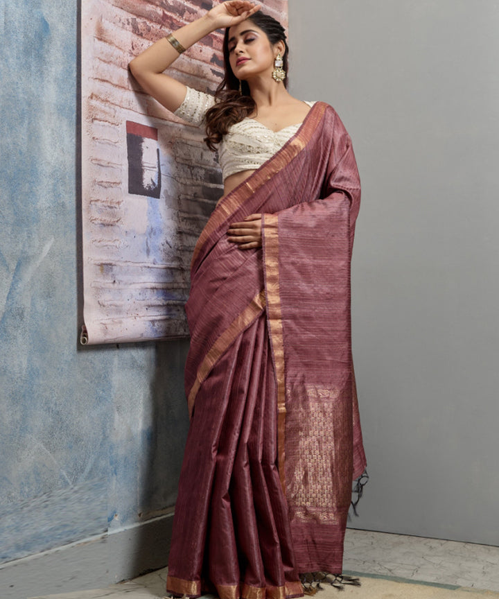 Brick brown  handwoven chhatisgarh tussar silk saree