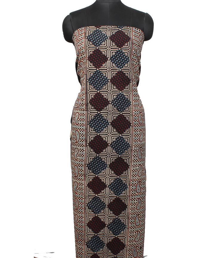 3m black hand printed cotton ajrakh kurta material
