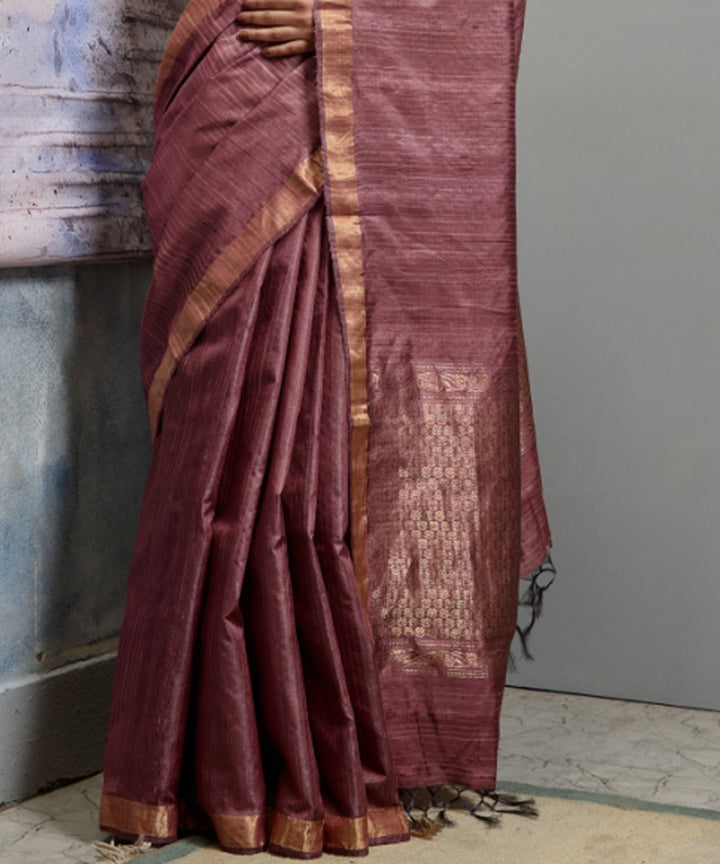 Brick brown  handwoven chhatisgarh tussar silk saree