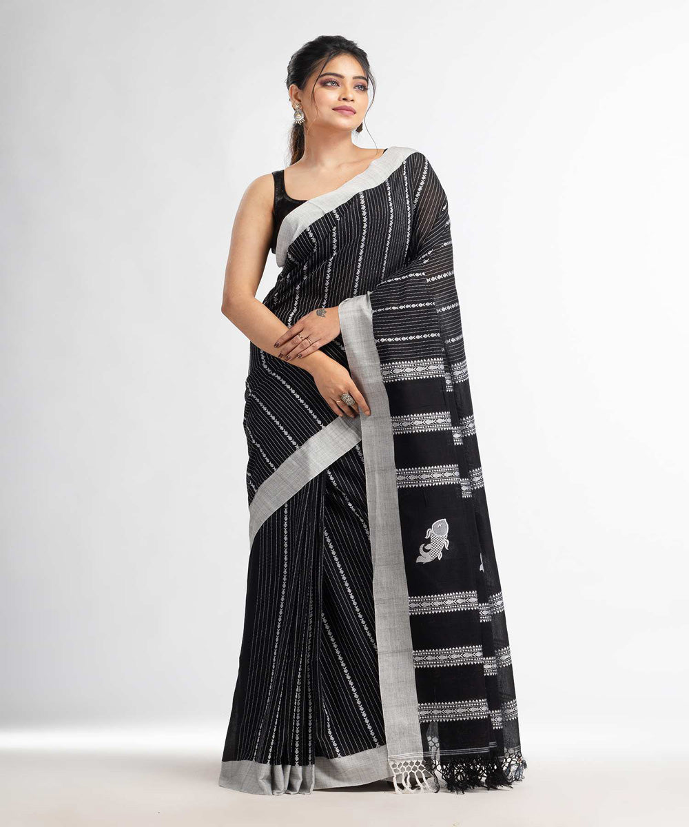 Black handwoven bengal cotton saree