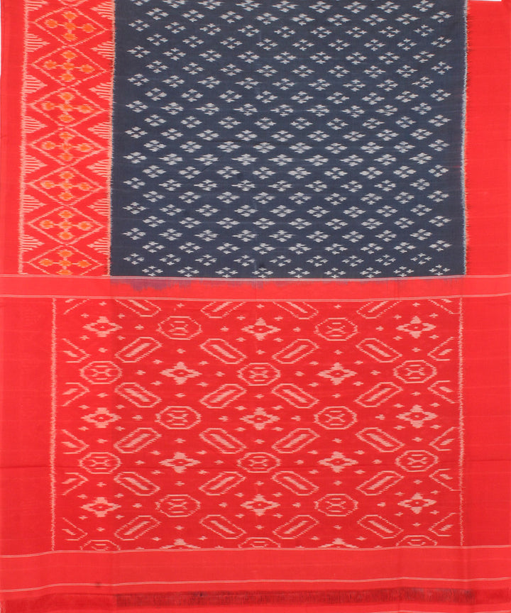 Sky blue red pochampally ikat cotton handloom saree