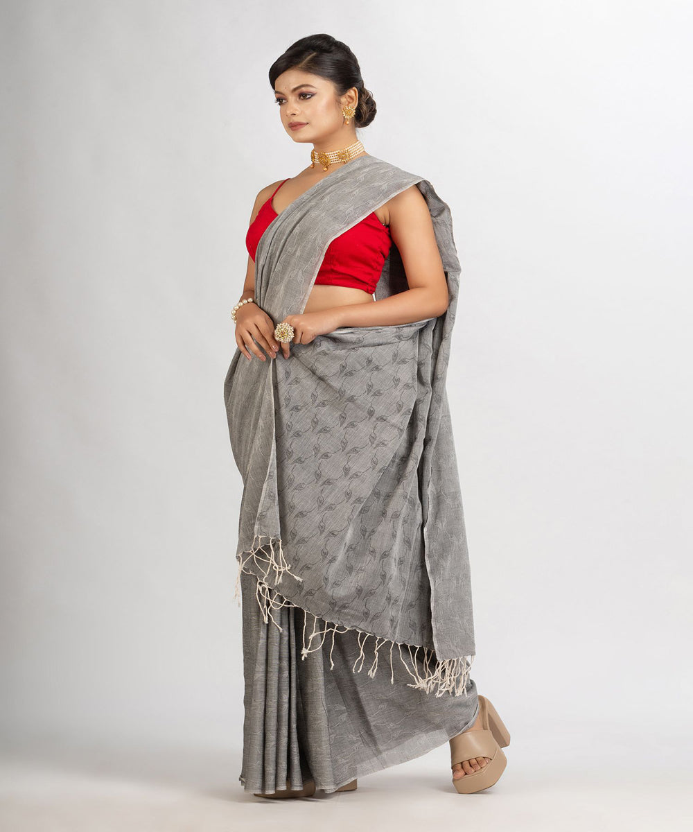 Grey cotton handloom bengal saree