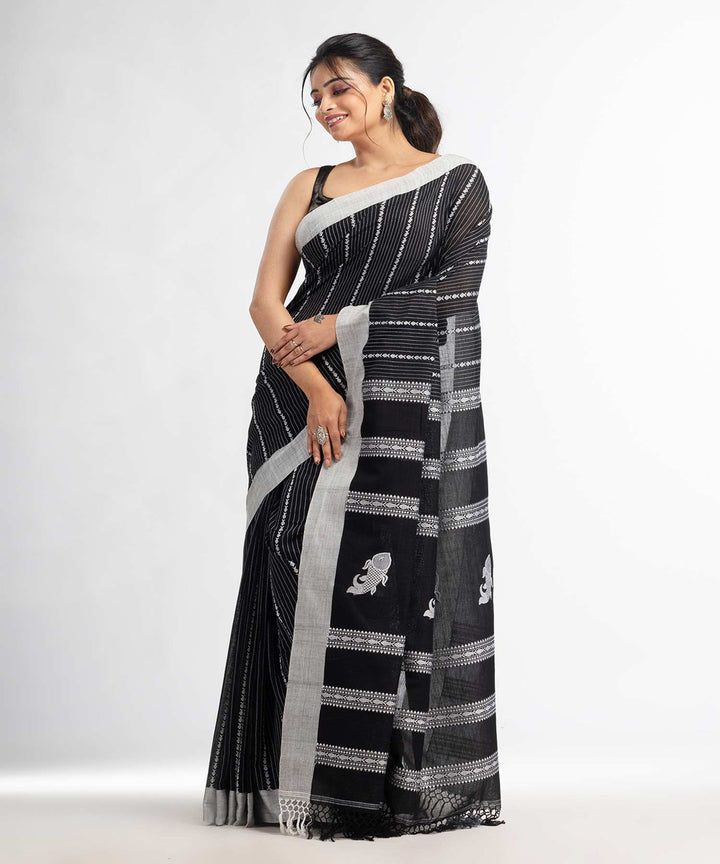 Black handwoven bengal cotton saree