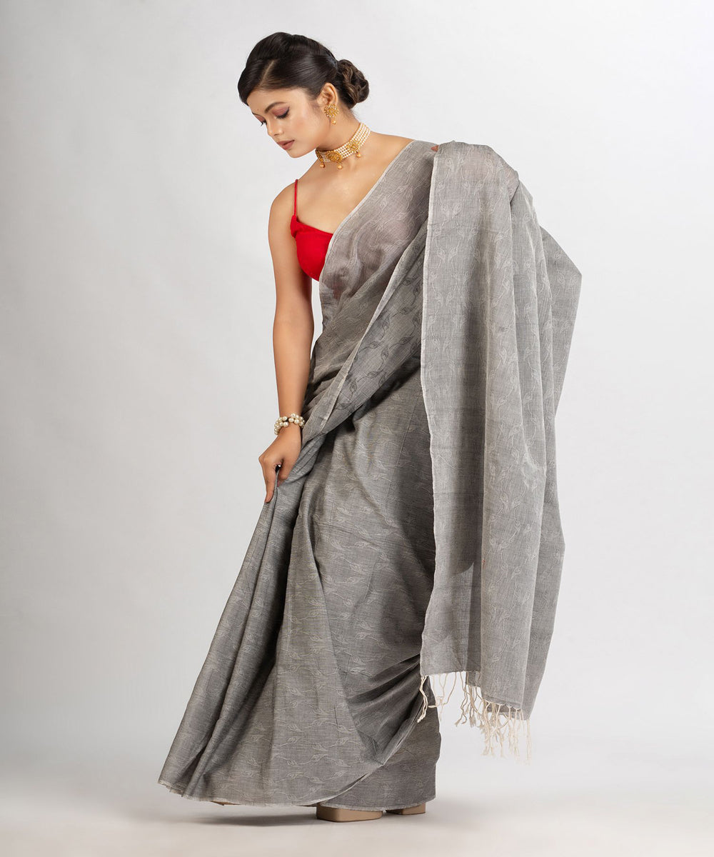 Grey cotton handloom bengal saree