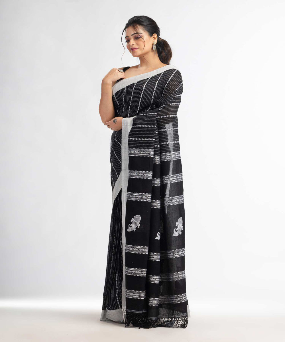 Black handwoven bengal cotton saree