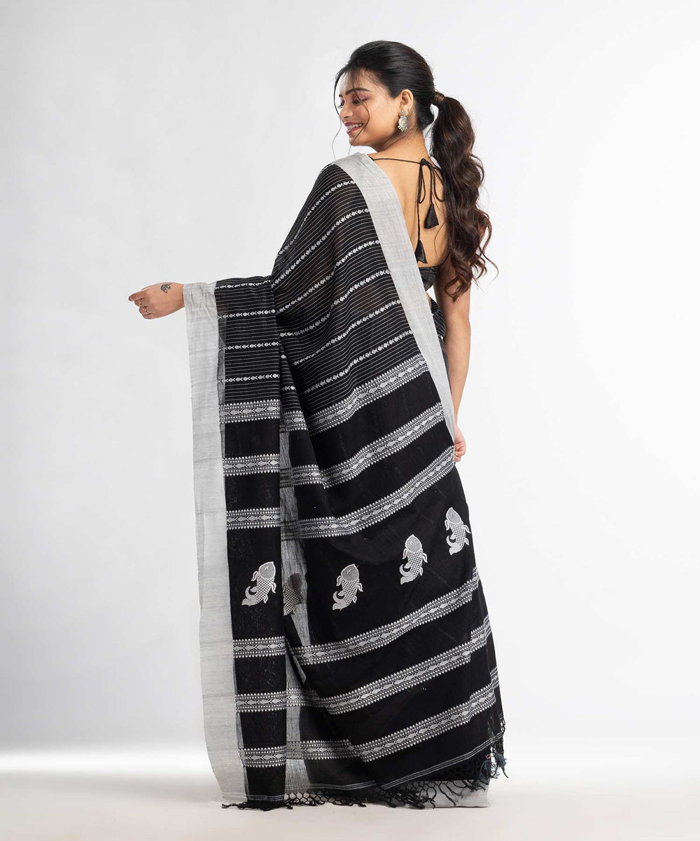 Black handwoven bengal cotton saree