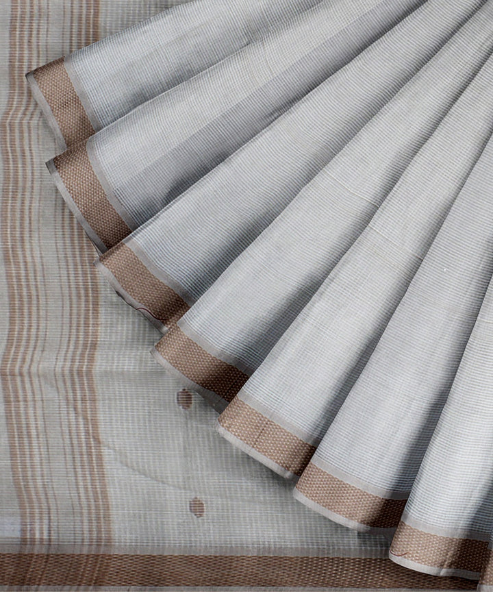 Cream brown handloom cotton bengal saree