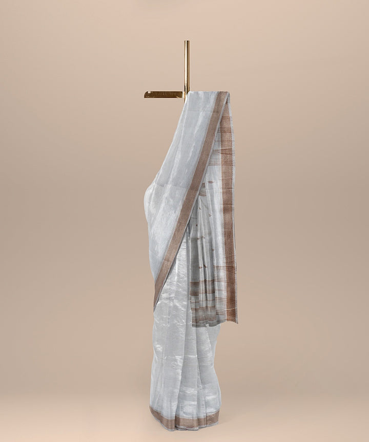 Cream brown handloom cotton bengal saree