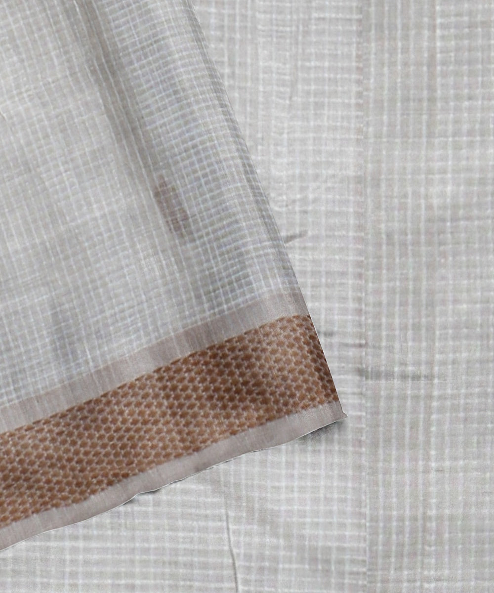 Cream brown handloom cotton bengal saree