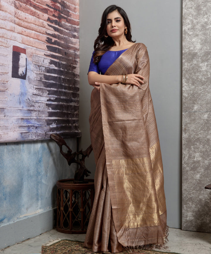 Beige handwoven tussar silk chhatisgarh saree