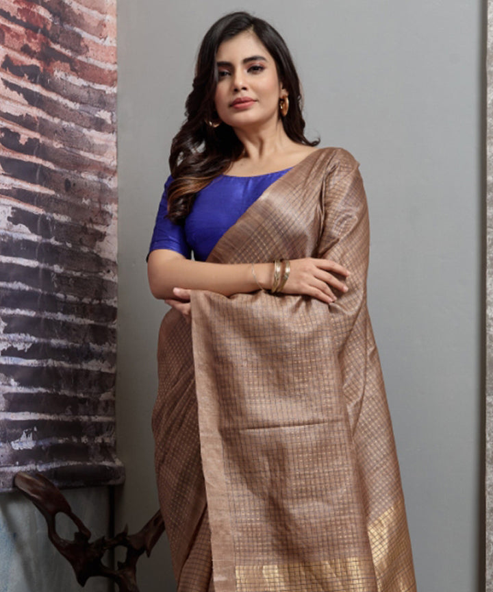 Beige handwoven tussar silk chhatisgarh saree