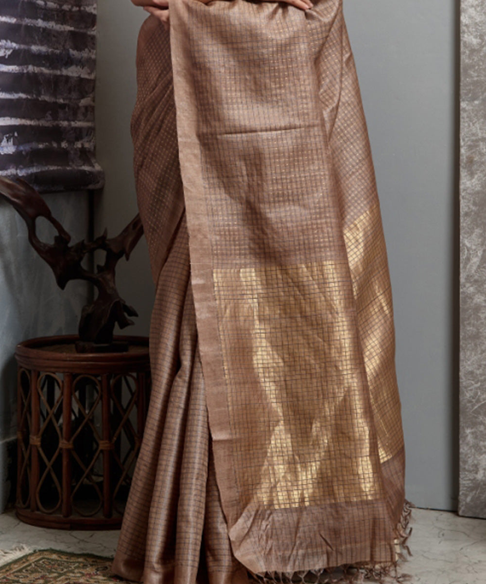 Beige handwoven tussar silk chhatisgarh saree