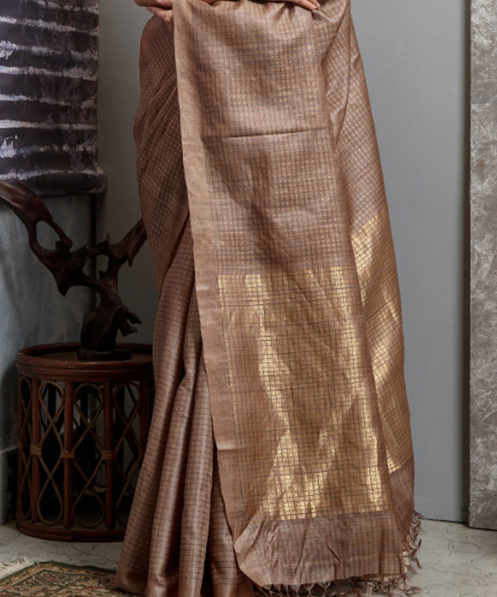Beige handwoven tussar silk chhatisgarh saree