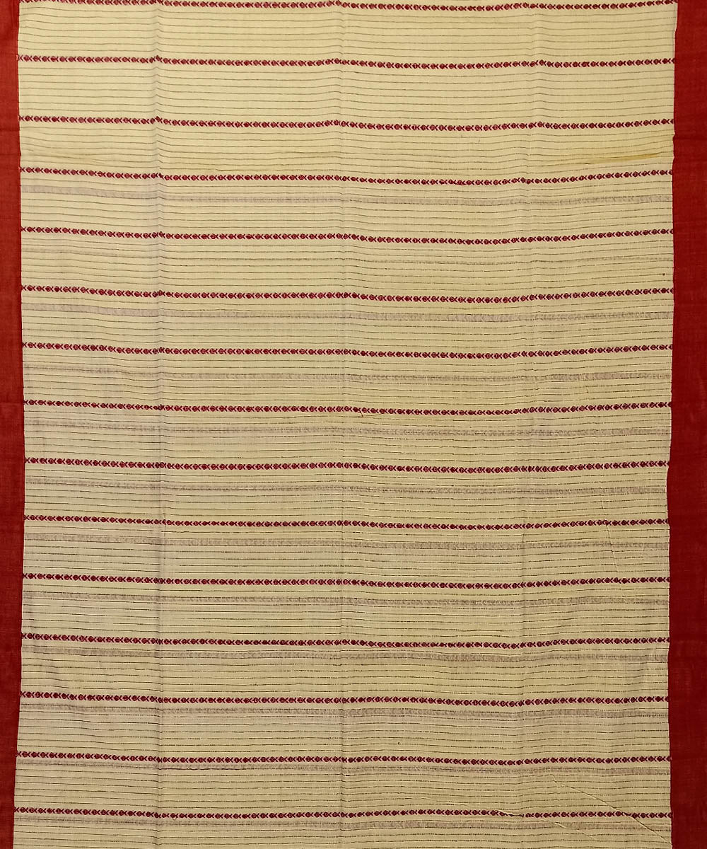 Cream red cotton handloom bengal saree