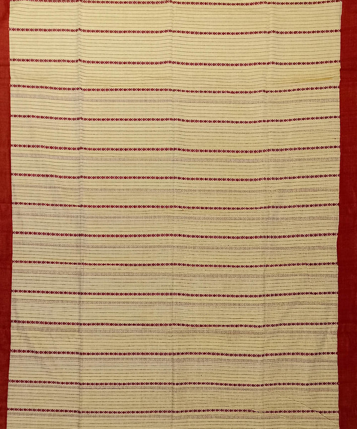 Cream red cotton handloom bengal saree