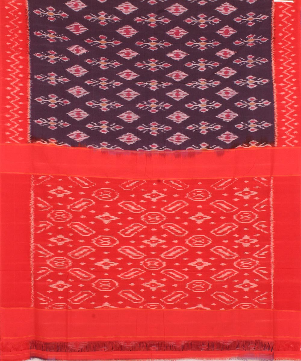 Navy blue red pochampally ikat handloom cotton saree