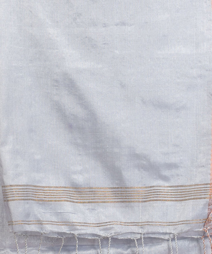 Grey pink handloom cotton tissue with jacquard border bengal saree