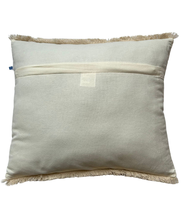 Cream brown slub cotton hand embroidered cushion cover