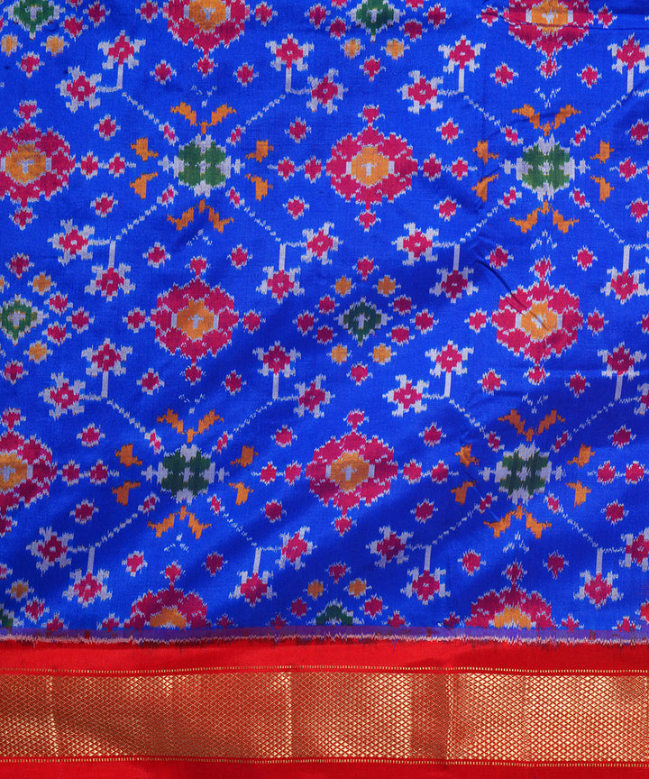 Navy blue red handwoven pochampally ikat silk saree