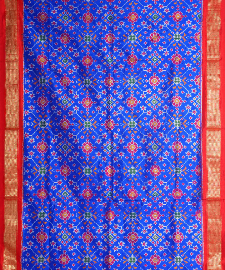 Navy blue red handwoven pochampally ikat silk saree