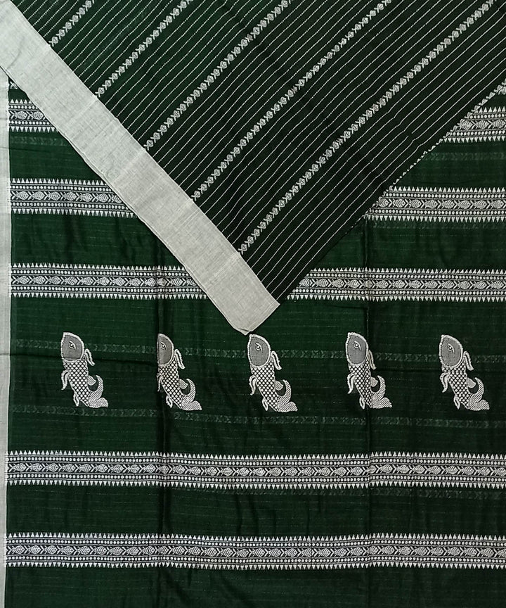 Dark green silver cotton handloom bengal saree