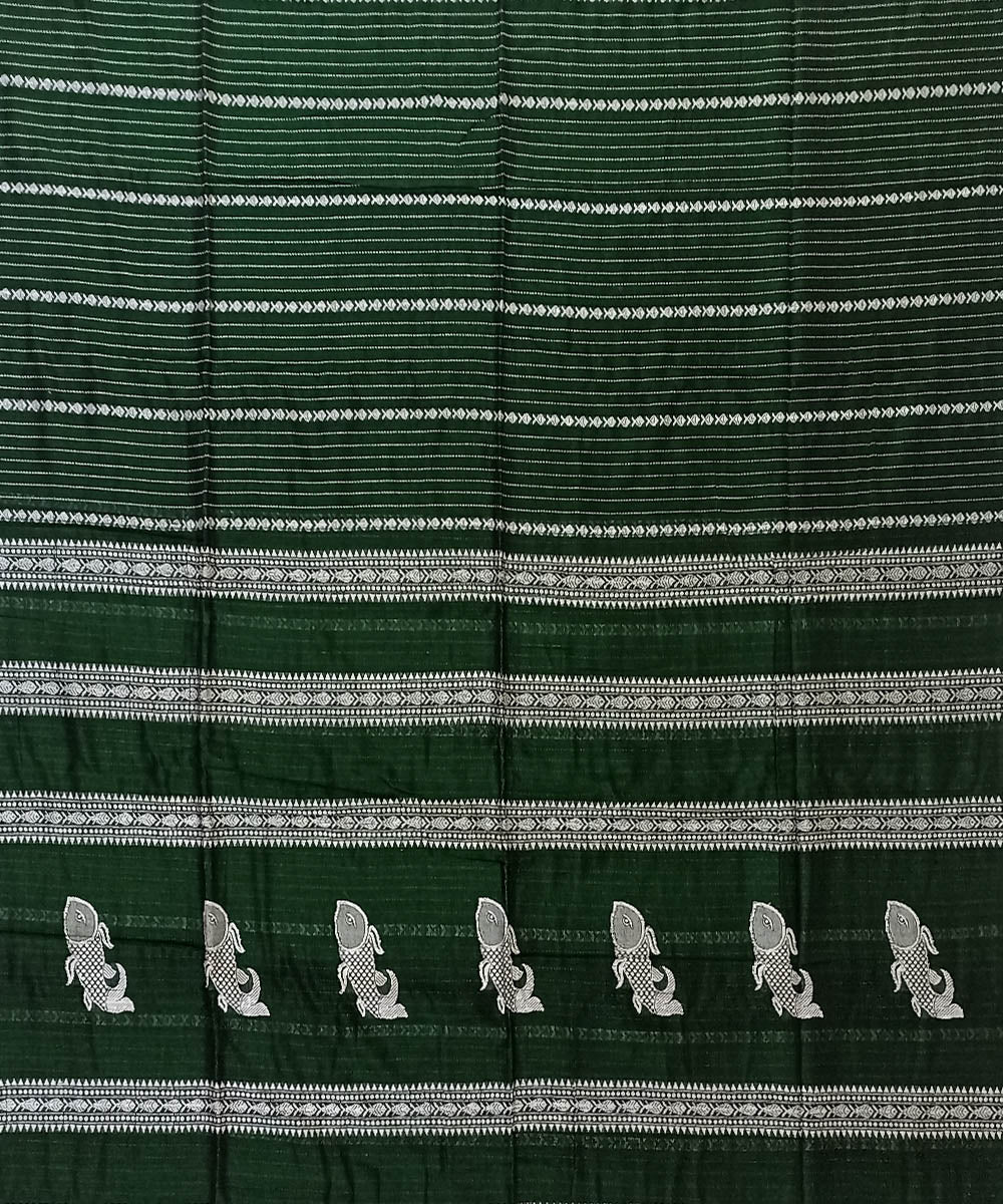 Dark green silver cotton handloom bengal saree
