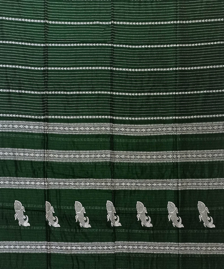 Dark green silver cotton handloom bengal saree