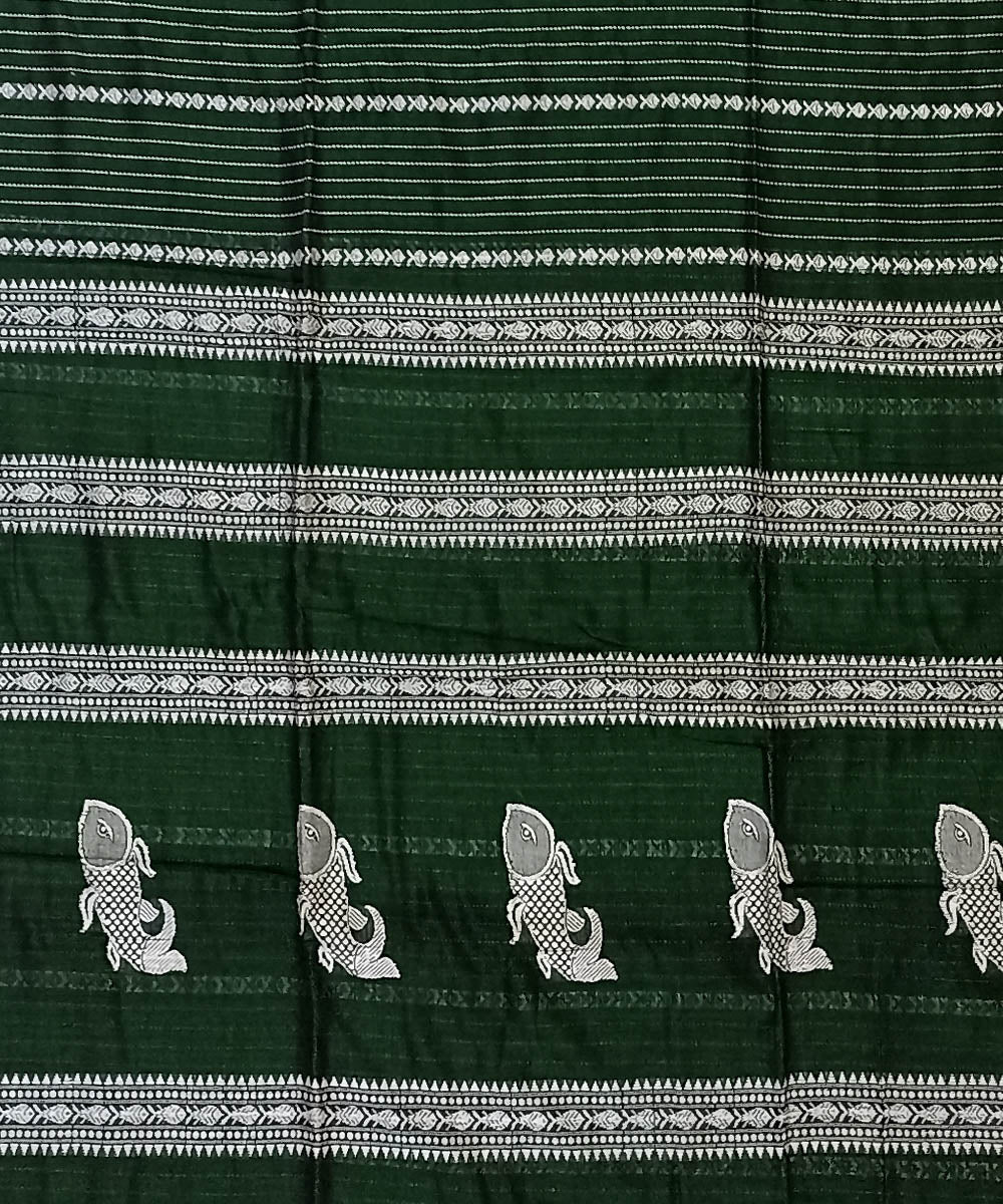 Dark green silver cotton handloom bengal saree