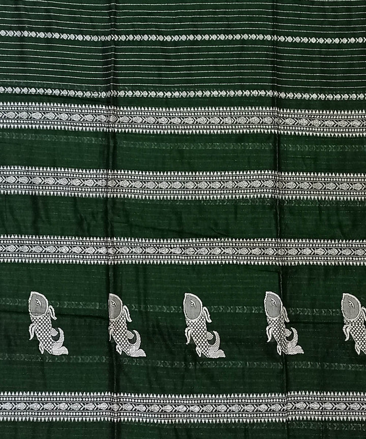 Dark green silver cotton handloom bengal saree