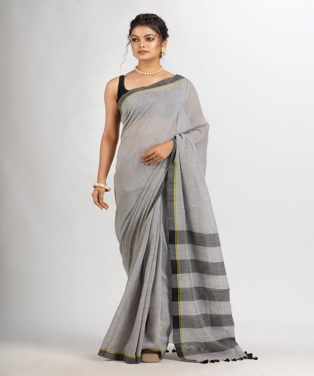 White black handloom cotton checks bengal saree