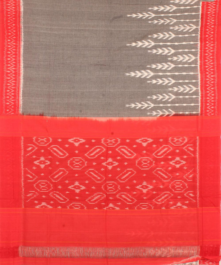 Grey red pochampally ikat cotton handloom saree