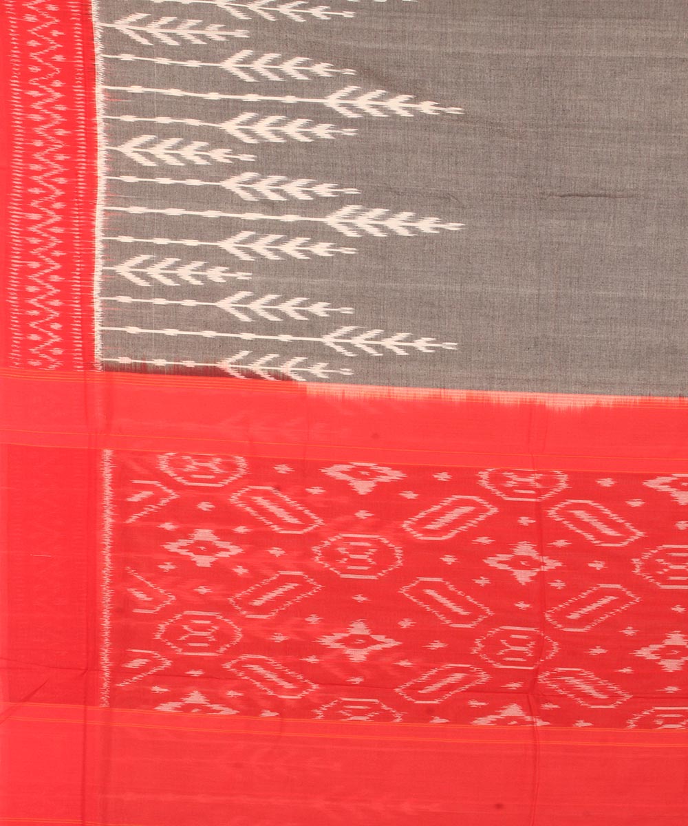 Grey red pochampally ikat cotton handloom saree