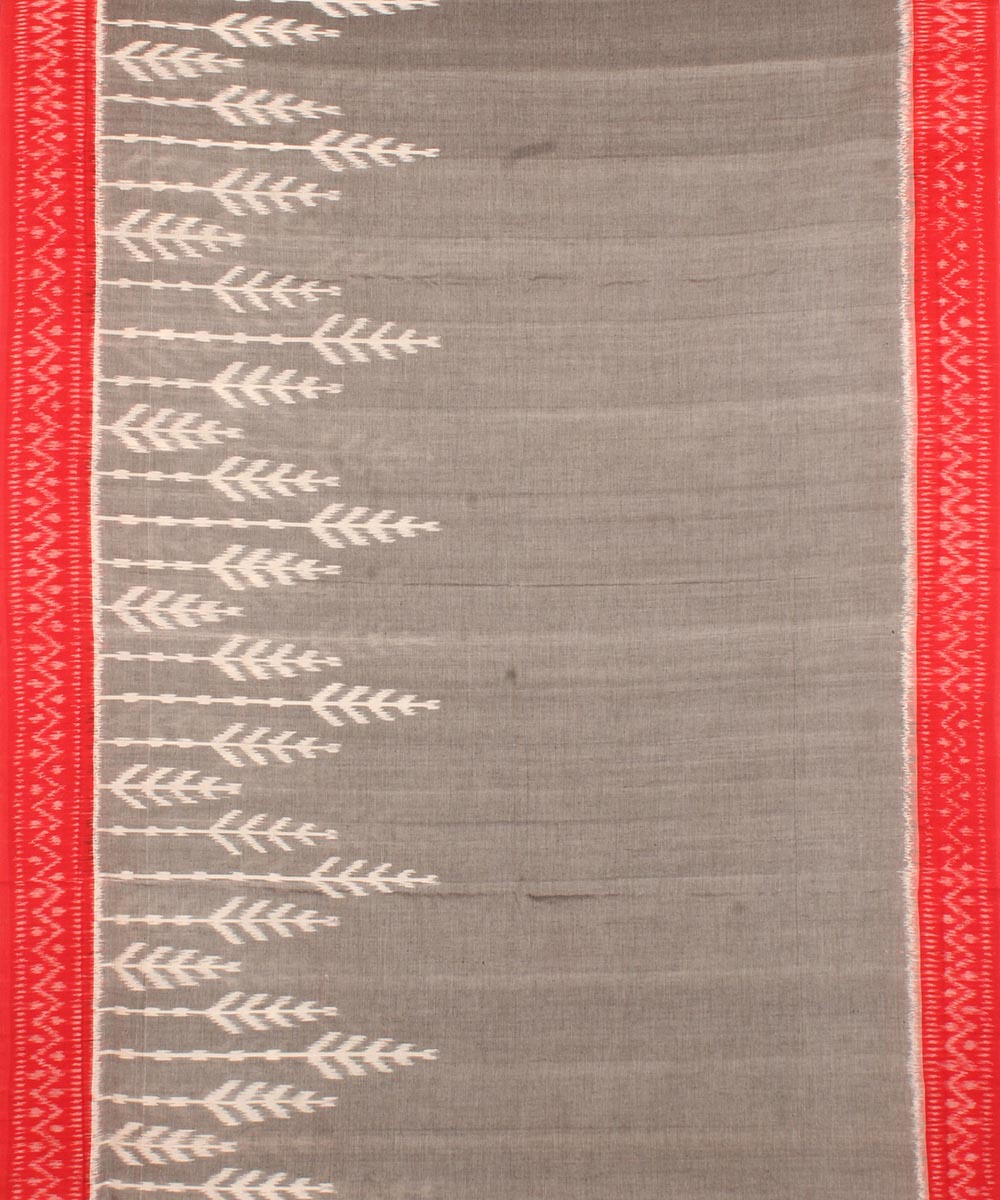 Grey red pochampally ikat cotton handloom saree