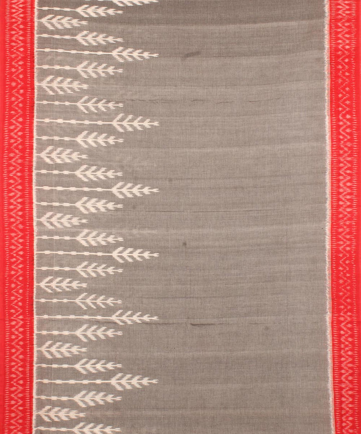 Grey red pochampally ikat cotton handloom saree