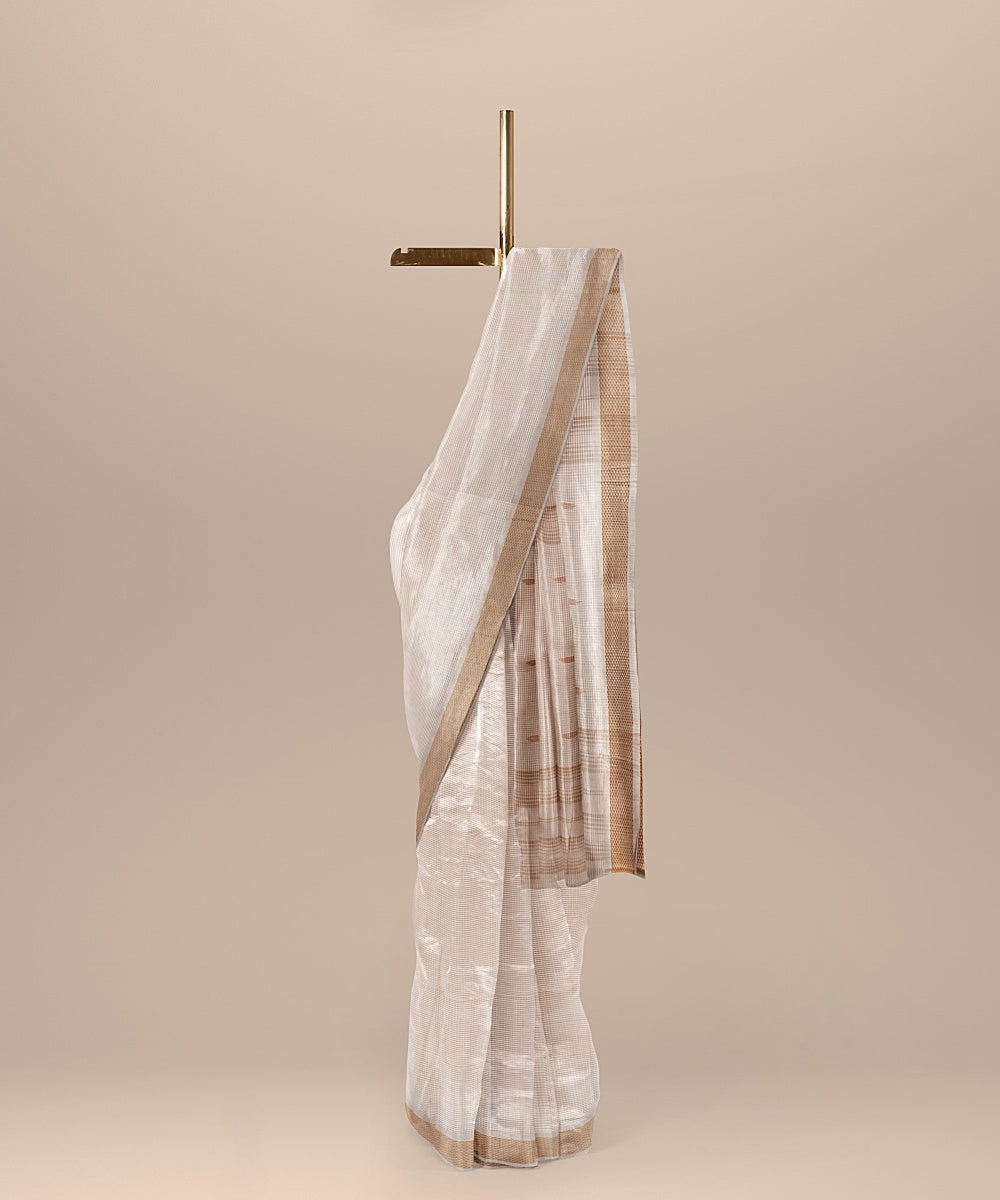 Cream brown handloom bengal cotton saree