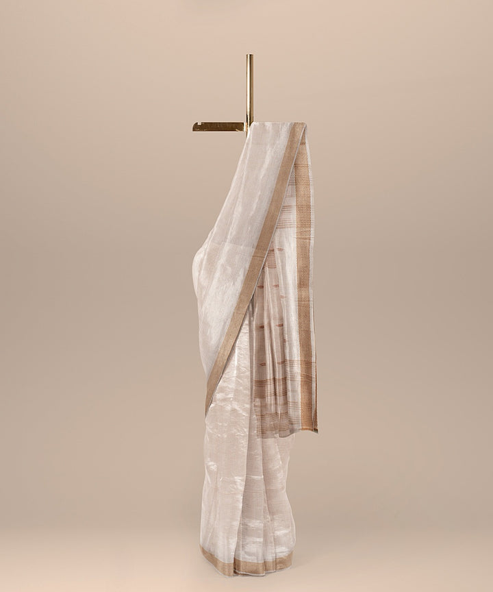 Cream brown handloom bengal cotton saree