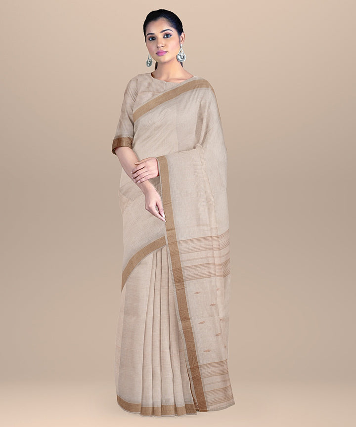 Cream brown handloom bengal cotton saree