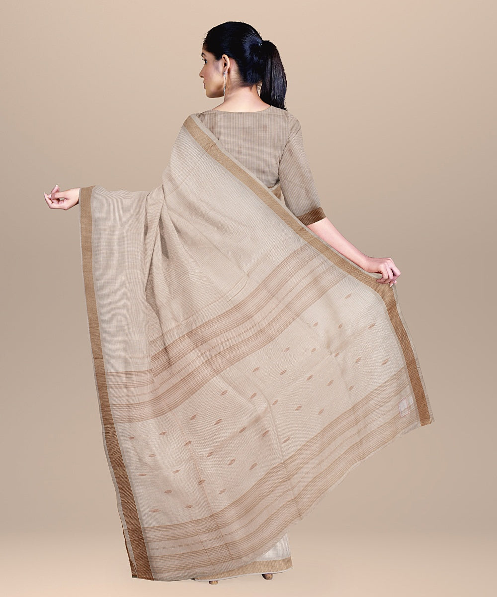 Cream brown handloom bengal cotton saree