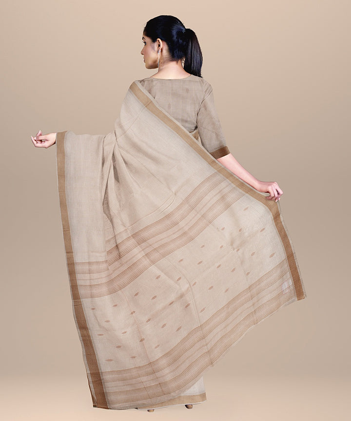 Cream brown handloom bengal cotton saree