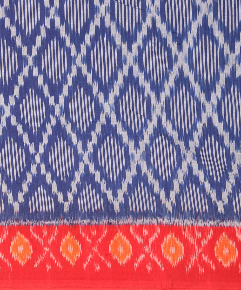 Navy blue red pochampally ikat cotton handloom saree