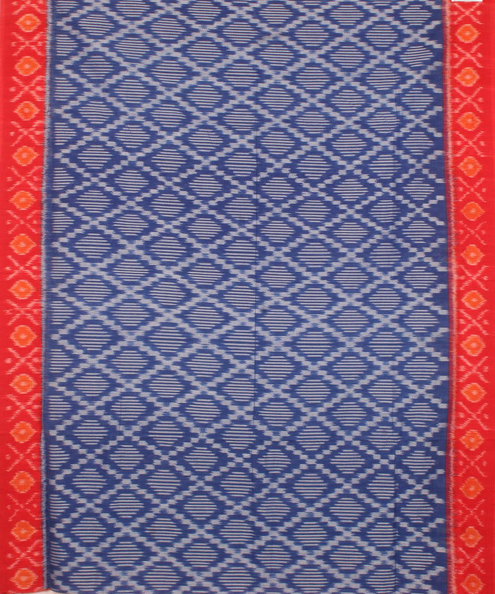 Navy blue red pochampally ikat cotton handloom saree