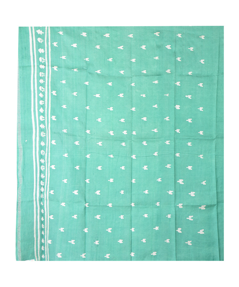 Light green white hand printed silk saree