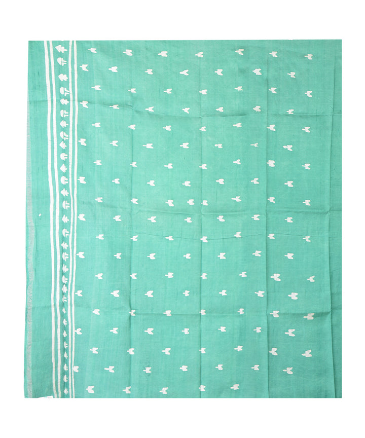 Light green white hand printed silk saree